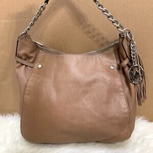 MICHAEL KORS Large N/S Top Zip MEGAN Hobo Dark Dune Snake-Embossed Leather